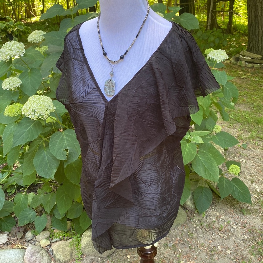 BONUS BOX OF 8! BANANA REPUBLIC Sheer Black Raw Edged Ruffle Blouse Top ~ Small